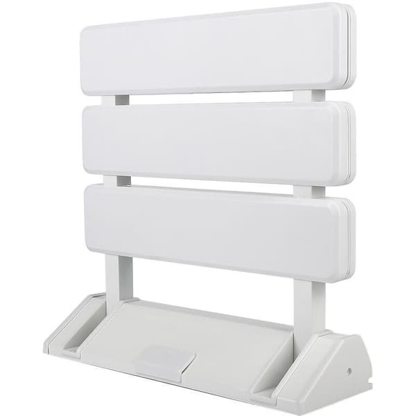 Sammenleggbart dusjsete i aluminium og ABS. 330 x 320 x 70 mm