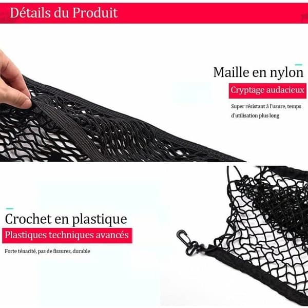 Bagagerumsnet til bil - 50x110 cm - Slidstærkt elastisk nylon - Fastgørelseskroge