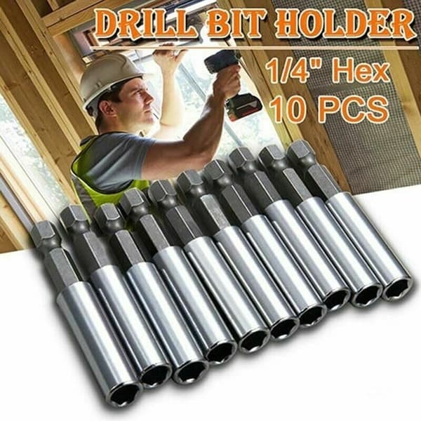 Magnetic Bit Holder, 10-pack, Extension Bits, 1/4\" Hex Shank, Power Tools