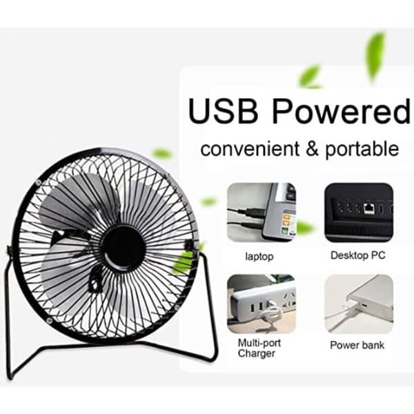 Mini USB-blæser, metalbordblæser, kompakt, men kraftfuld, lydløs sort blæser.