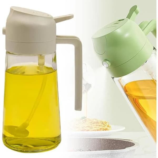2-i-1 hvit oljesprøyte, 470 ml, til matlaging, olje- og eddikdispenser
