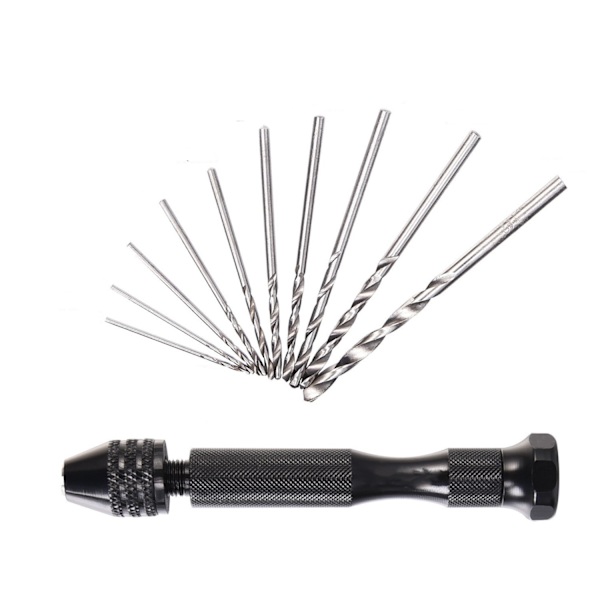 Hand Drill with 10 Different Bits Black 0.8-3.0 mm