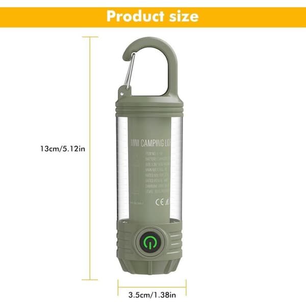 Rechargeable Camping Lantern with Hook. Mini Portable LED Flashlight. 6 Light Modes. Waterproof Emergency Light for Blackout Situations. Hurricane (Dark Green)