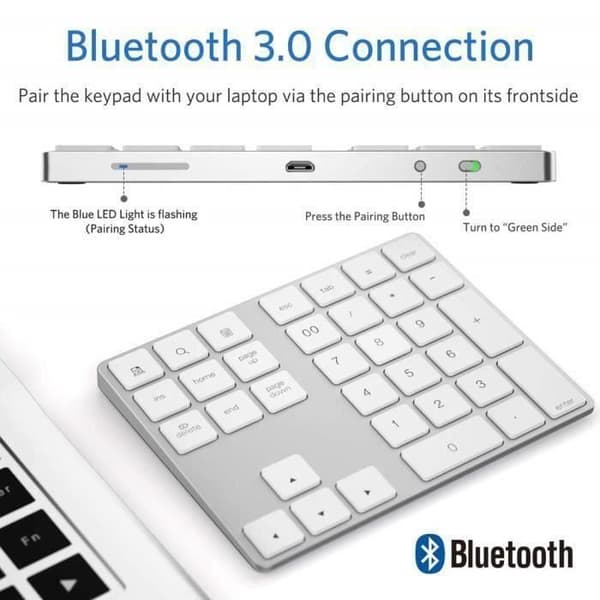 Numeriskt tangentbord - MARSEE - 34 tangenter - Bluetooth - Silver