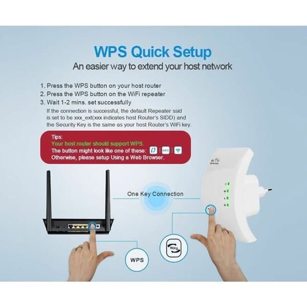 WiFi-repeater/-forsterker, 300 Mbps WiFi, dekning opptil 200 m², hvit