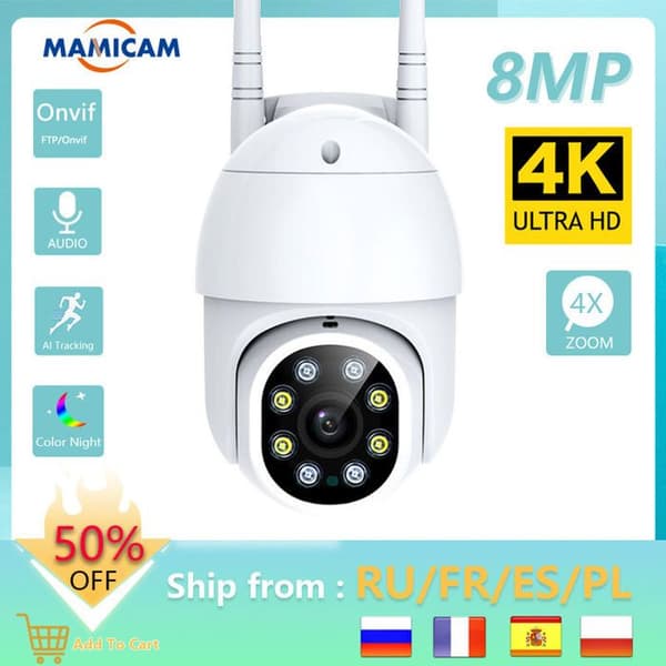 8 megapikselin 4K ulkokamera - Langaton - PTZ - Yönäkö