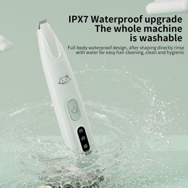 Washable Pet Trimmer: Rechargeable, LED Light, Quiet & Waterproof Clipper White