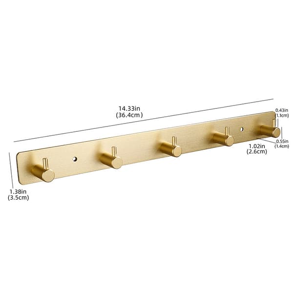 Golden Wall Mounted Coat Rack with 5 Hooks - No-Drill Installation