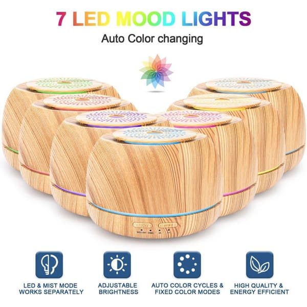 300 ml eterisk oljediffuser, aromadiffuser, luftfukter, ultralyd elektrisk forstøver med lys