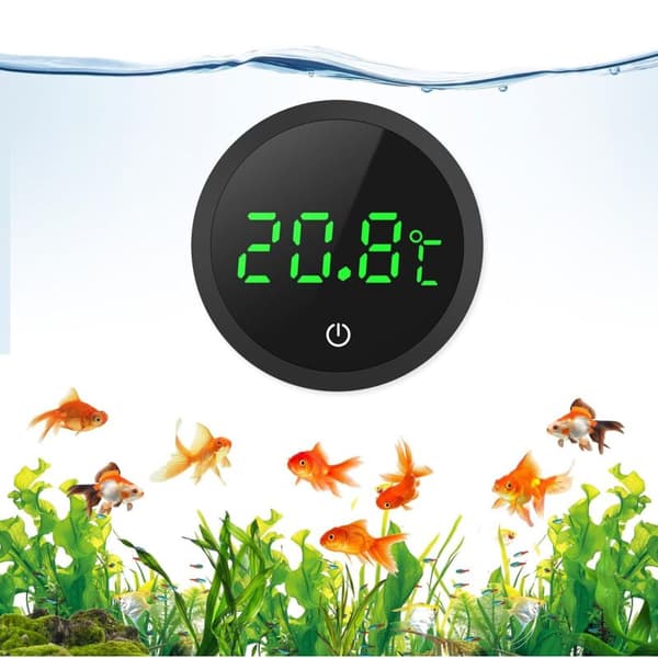 High-Precision (0.1°C) LCD Digital Aquarium Thermometer with Touch Buttons and Replaceable Battery - Black