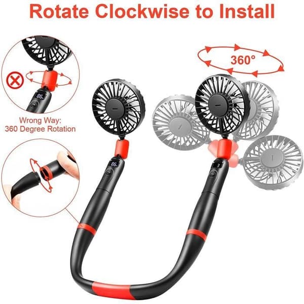 2-i-1 Ventilator, Sort - USB Genopladelig - 3 Hastigheder - LED Display