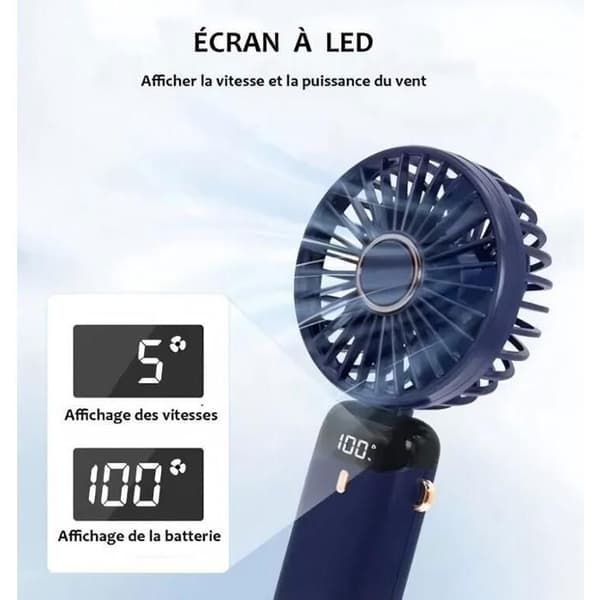 Bærbar ventilator - 4000mAh model - LED-display - 5 hastigheder - USB genopladelig
