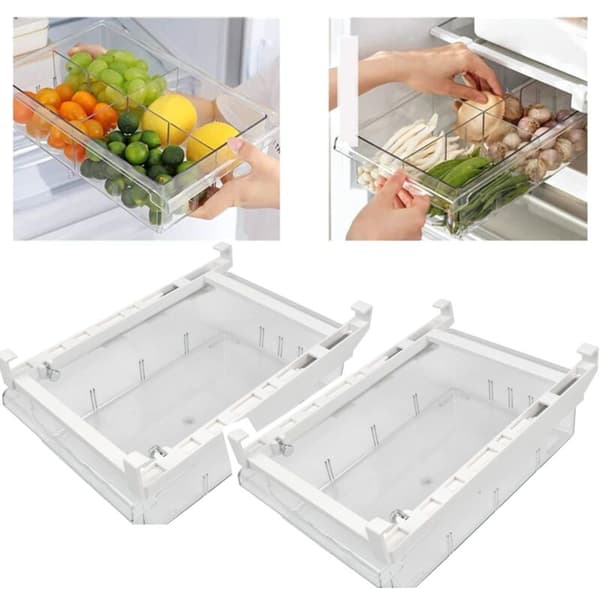 Refrigerator Storage Box. 30.5 x 20 x 9.5 cm. Expandable Transparent Refrigerator Drawer Storage Box.