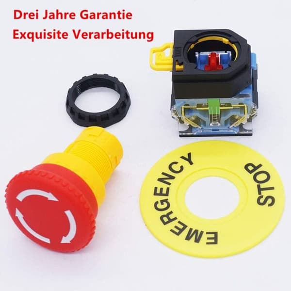 AC 440V 10A Emergency Stop Switch, Red Mushroom Shaped, 22mm, NO/NC Push Button Switch LA38-11ZS-AIMOONSA