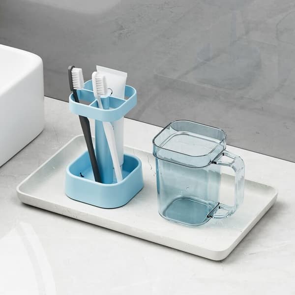 Polypropylene Toothbrush Holder for Bathroom - Toothpaste Holder with Polystyrene Base - Bathroom Accessory Organizer (Blue)