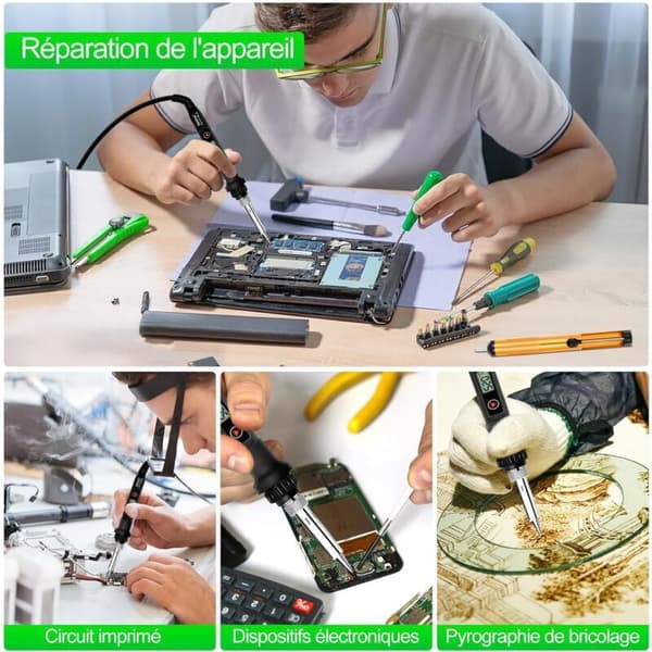 Soldering Iron Kit 80W Adjustable Temperature 180-500C Precision Electronics with ON/OFF Switch. 5 Soldering Tips. Pump