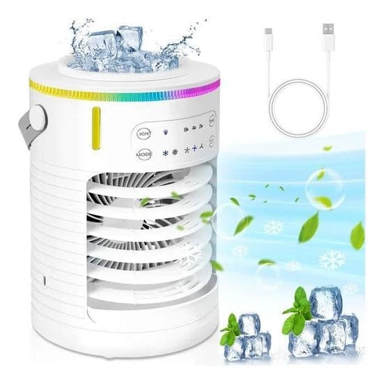 Bærbar 600ML USB Aircondition Ventilator — Stille 3-trins Ventilator, Luftfugter og Renere
