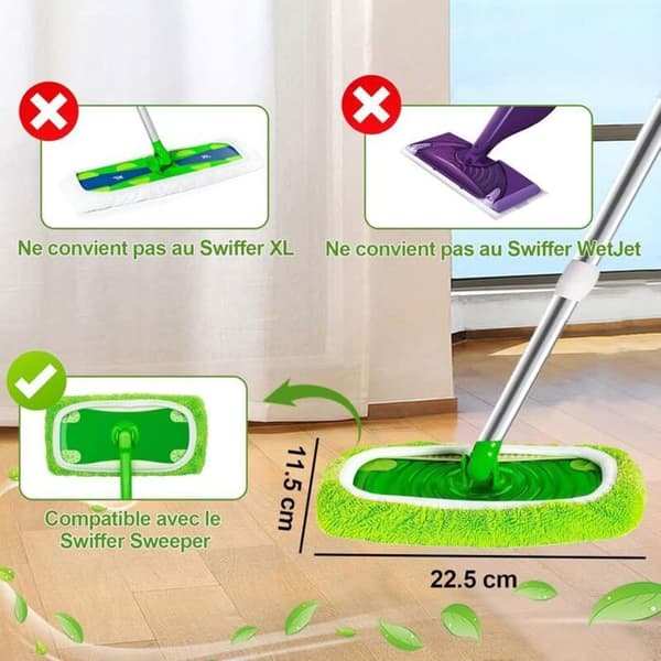 10 gjenbrukbare kluter til Swiffer Sweeper, vaskbare mikrofiber erstatningsmoppkluter, våtmopp og
