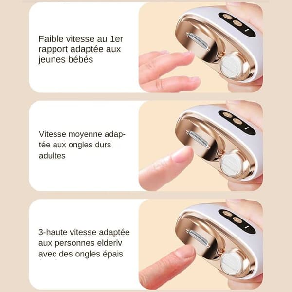 Sähköinen varpaankynsileikkuri, USB-ladattava kynsileikkuri, 3 nopeutta, LED kotihoitoon, valkoinen