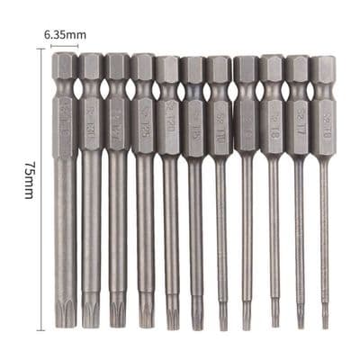 Torx Skruvmejselbits, Set om 11 - S2 Stål - 75 mm - Magnetiska