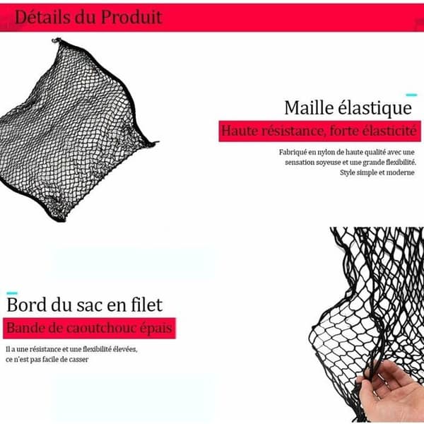 Bagagerumsnet til bil - 50x110 cm - Slidstærkt elastisk nylon - Fastgørelseskroge