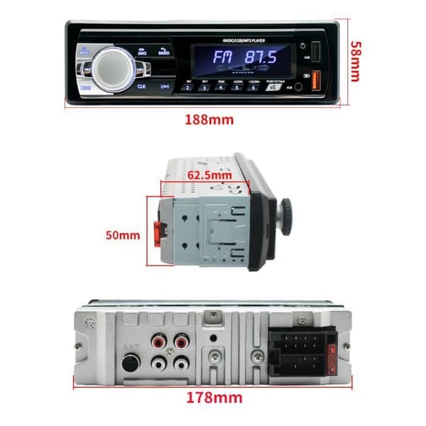 Bluetooth 5.0 1 DIN bilradio - 7 färger belysning - 4x65W