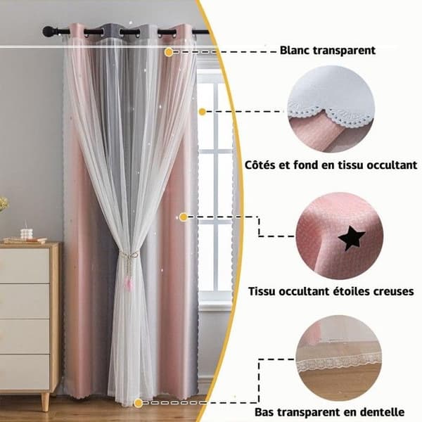 Flickrumsridåer - Grå Rosa - Rektangulära - Mörkläggning - 135 x 240 cm