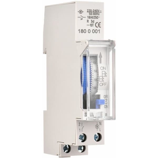 24-timers mekanisk timer. Minimum 15-minutters timer. Skinnemontering. Integrert batteri. SUL180a AC220-240V Grå - SUL180a AC220-240V Grå.