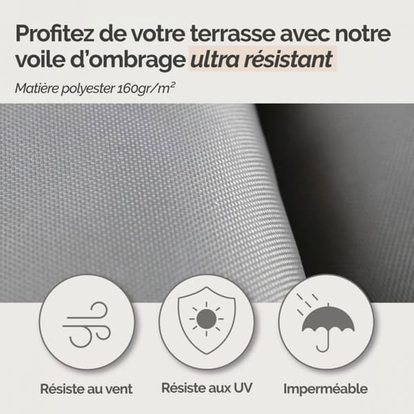 Vattentät och UV-beständig rektangulär solsegel - 2 x 3 m - Grå - Linxor