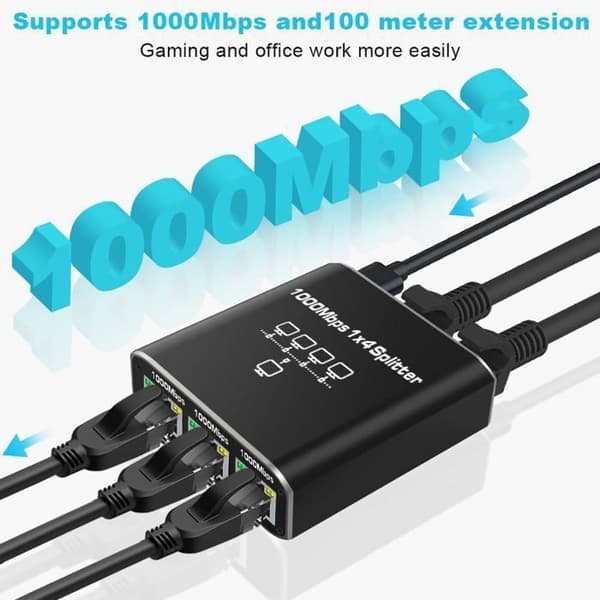 RJ45 Ethernet-switch, 1 til 4 LAN-splitter, 1000 Mbps, 4-ports LAN-switch til computere, routere, set-top-bokse og fjernsyn