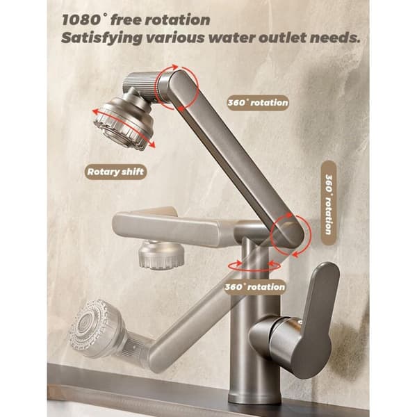 Foldable Kitchen Faucet – 1080° Rotation – Stainless Steel – 2 Flow Modes – Under-Window Installation