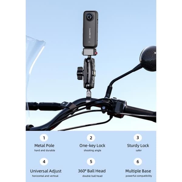 Motorcykelkameramontering, flexibel montering - CNC-bearbetad - hårdanodiserad - halkfri