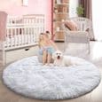 Rund Shaggy Teppe - 100x100cm - Hvit - Sklisikkert