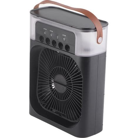 USB personlig ventilator med 600 ml vandtank, 3 blæserhastigheder, luftfugter og 7 farve LED-lys.