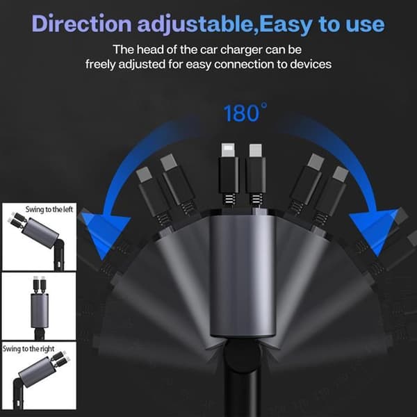 120W Uttrekkbar Billader, 80cm – Hurtiglading for iPhone og Android