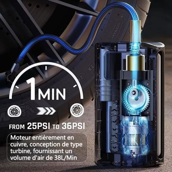 Smart däckpump - 4500mAh - LCD-skärm - LED-ljus - 150PSI