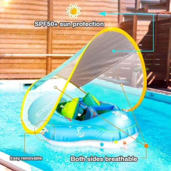 Babysimring - Babyflottör med UV-skydd - Uppblåsbar simring - Blå