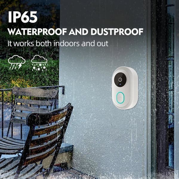 Trådlös Wi-Fi-videodörrklocka, HD-kamera, rött larm, säkerhet, Wi-Fi-intercom för smarta hem, dörrklocka, vit