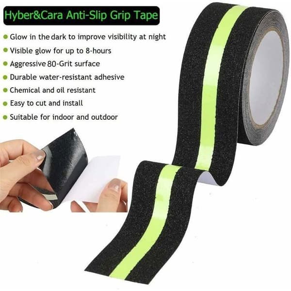 Lysende sklisikker tape, 5m x 5cm, for trapper og gulv