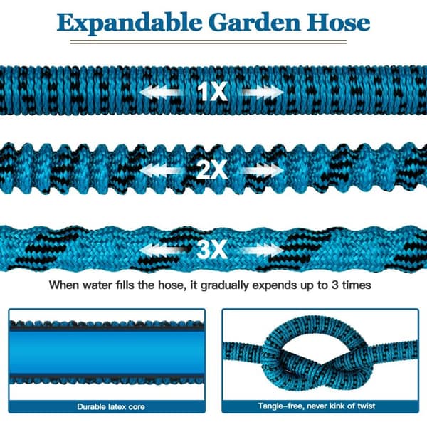 Expandable Garden Hose. Flexible Hose with 10-Function Nozzle. Extendable Car Wash Hose with Solid Brass Fitting. 15 Meters