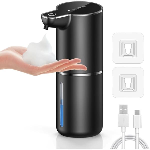 Automatic soap dispenser. Foam soap dispenser. Wall-mounted. Touchless soap dispenser with sensor. 4 adjustable levels. Black. For kitchen. Bathroom. School.