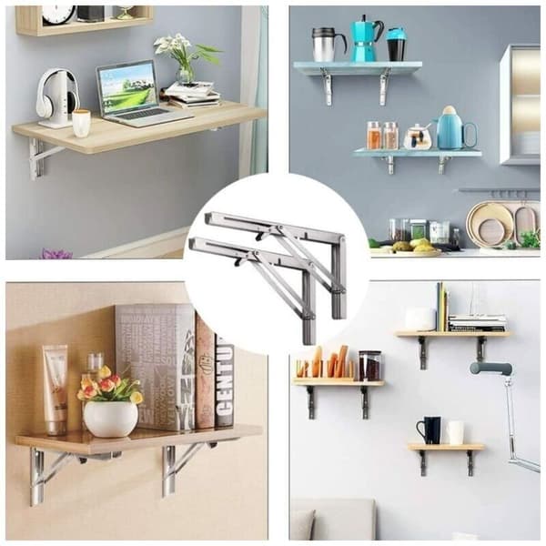 500 mm Folding Wall Shelf. Foldable 304 Stainless Steel Support for Workbench. Folding Bracket. Wall Shelf Bracket (2 pieces). Silver