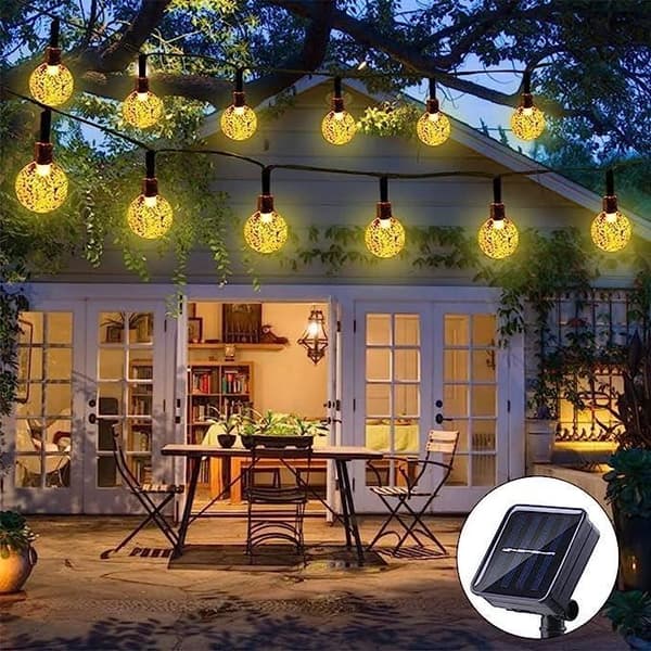 30 LED lyslenke - Solcelledrevet - 6,5M - Varmhvit - 8 moduser