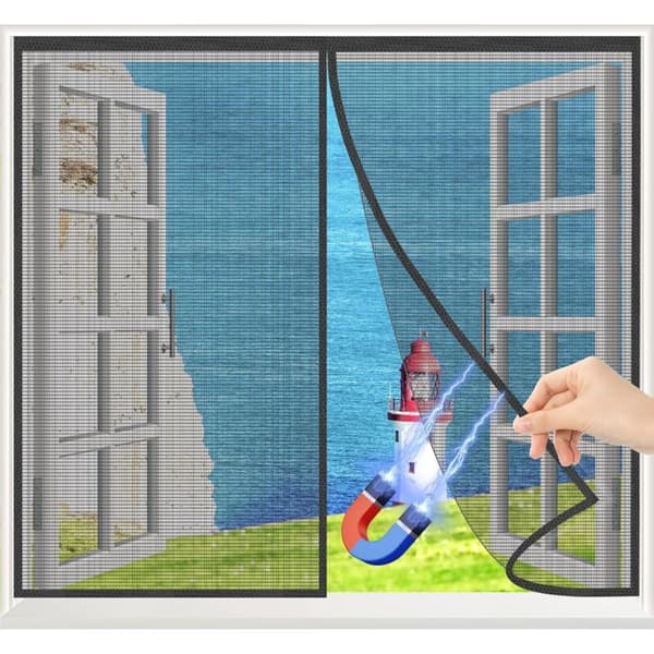 Magnetic Window Screen. 100x130 cm Magnetic Window Screen with Precise Mesh. No Drilling Required. Quiet, Automatically Closing Magnetic Window Screen