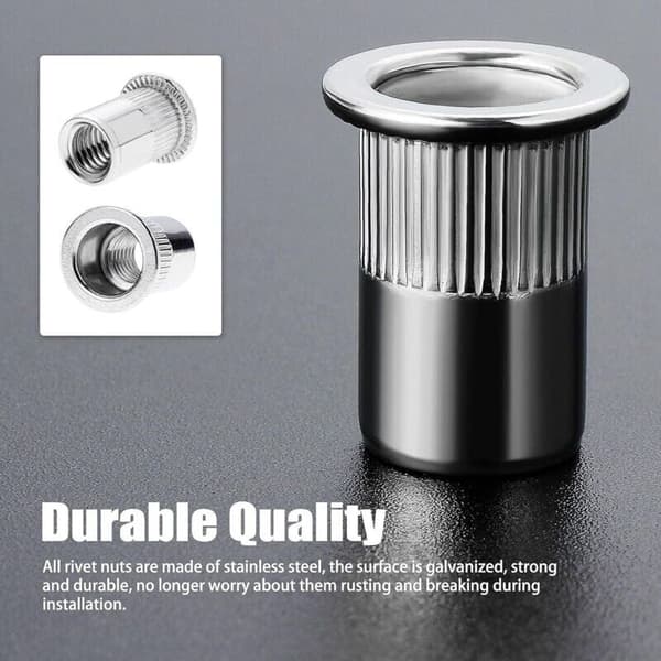 100 Pieces M6 Threaded Rivet Nuts with Flat Head. Stainless Steel Threaded Rivet Nuts. Assorted Threaded Inserts for Metal and Plastic (12mm × 15mm)
