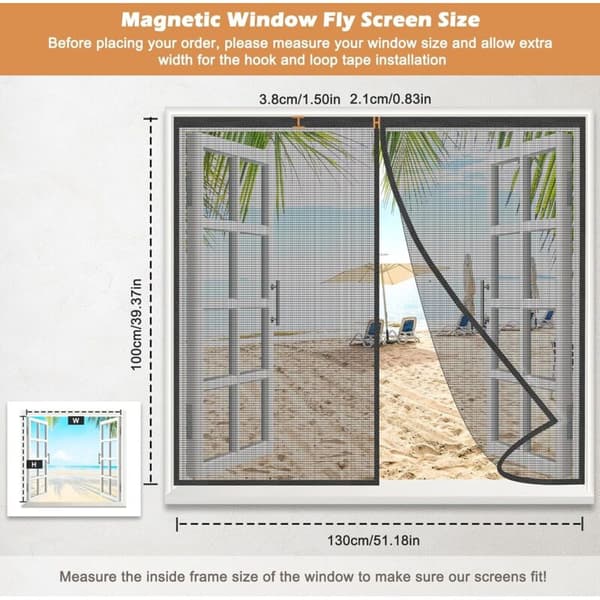 Magnetic Window Screen. 100x130 cm Magnetic Window Screen with Precise Mesh. No Drilling Required. Quiet, Automatically Closing Magnetic Window Screen