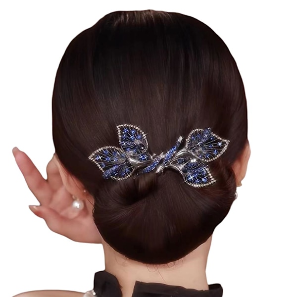 XDGJTBFMY Hårklämma med Strassblomma, Hårklämma för Bollfrisyr, Hårknutrullare med Blomma, Lat Hårcurler Deft Bun Maker, Elegant Ha blue one-size