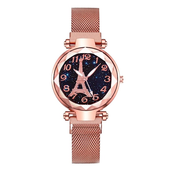 Damklocka med Paris-tornet, mode, armband, kvarts, lyxig Ana Rose Gold One size