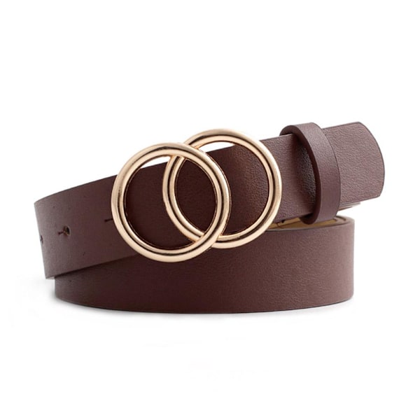 Boho Dam Bälte Dubbel Ring PU Läder Metallspänne Bälten Jeans Mångsidigt Byxbälte Klänning P0K0 coffee one-size
