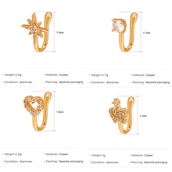 Dam Fejk Piercing Näsring Clip Septum Rock Hip Hoop Punk Mode Rostfritt Stål Kroppssmycken Fejk Perforering Näsring A2 1pcs